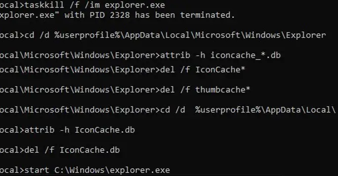 windows10 iconcache restablecer secuencia de comandos por lotes