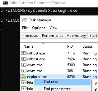 Windows 10 matar explorer.exe con el administrador de tareas