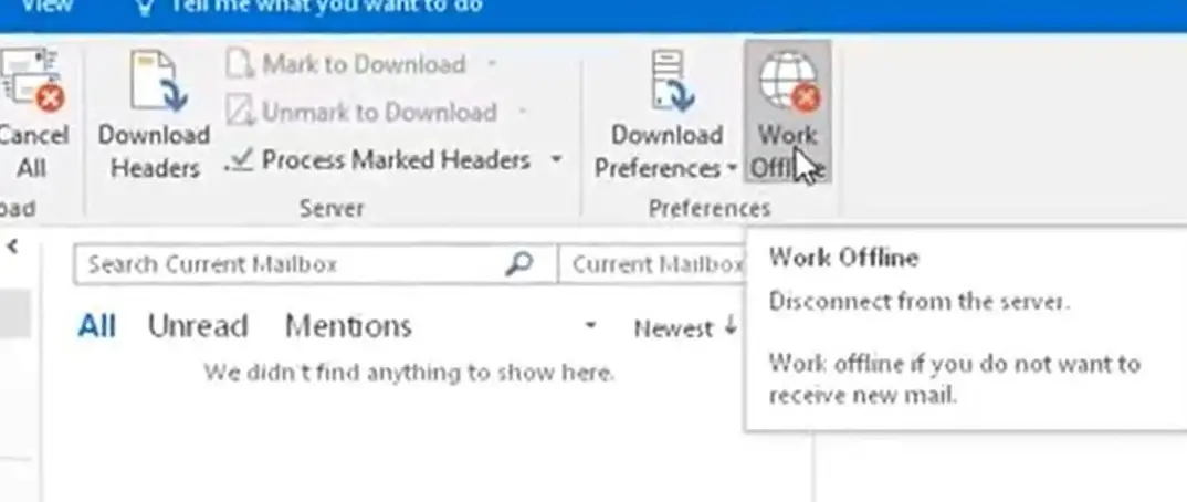 Outlook 2016 botón de trabajo en línea 