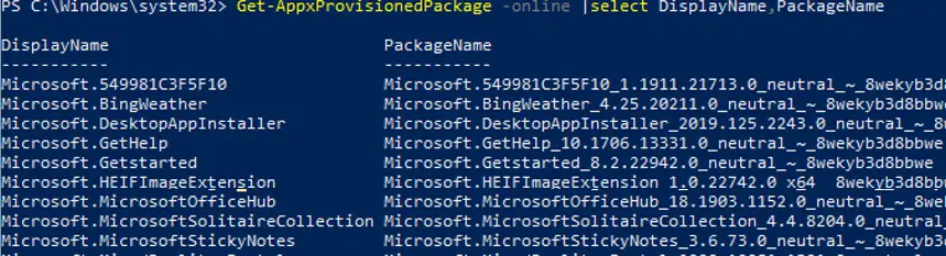 Get-AppxProvisionedPackage: lista de paquetes UWP aprovisionados en la imagen de Windows 10