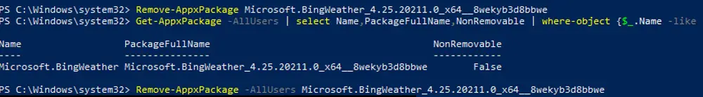 cmdlet de powershell Remove-AppxPackage 