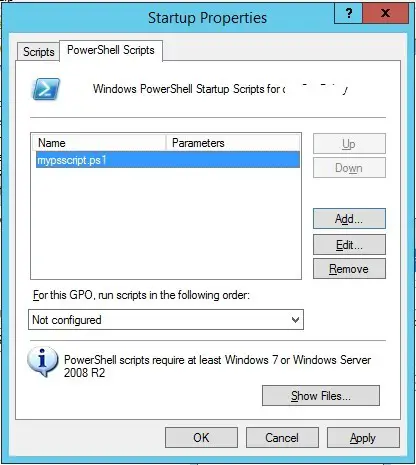 configurar el script de inicio de PowerShell con GPO