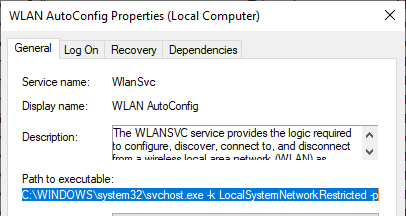 servicio wlansvc - administrador inalámbrico en Windows 10 