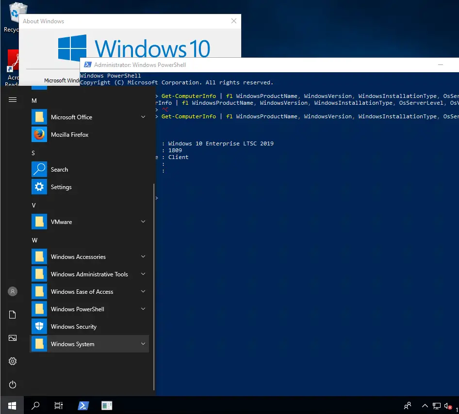 Menú de inicio de Windows 10 LTSC vacío