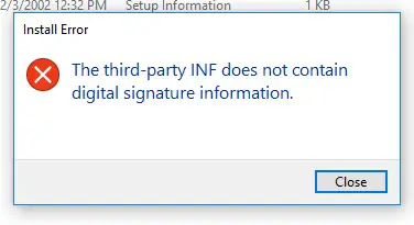 El INF de terceros no contiene información de firma digital.