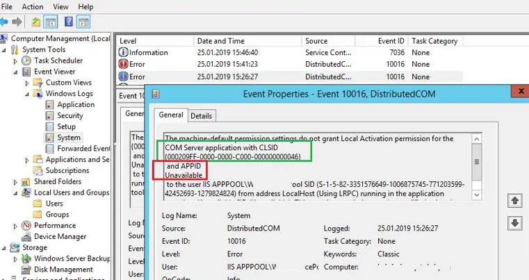 Fuente: DistributedCOM ID de evento: 10016 La configuración de permisos predeterminada de la máquina no otorga permiso de activación local para la aplicación del servidor COM