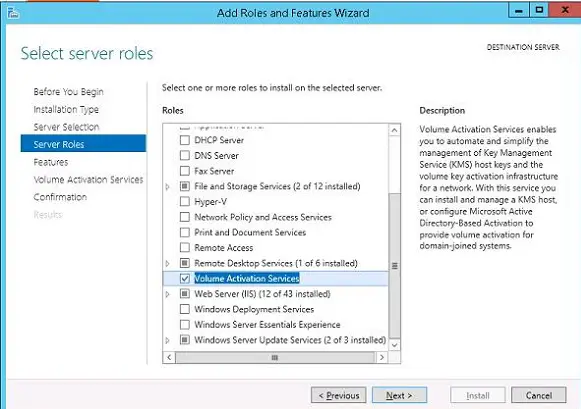 Instalar el rol de Volume Activation Services en Windows Server 2012 R2
