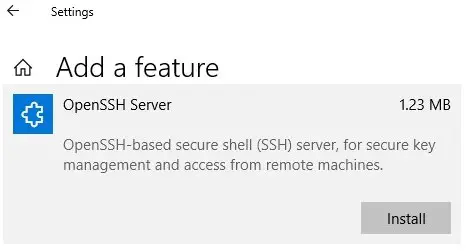 instalar la función del servidor openssh en Windows 10 1903