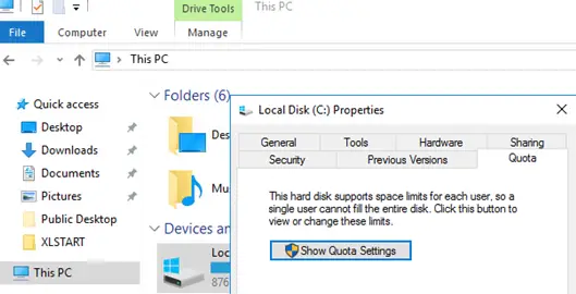 Mostrar configuración de cuotas en Windows