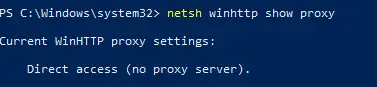 netsh winhttp show proxy Acceso directo (sin servidor proxy)