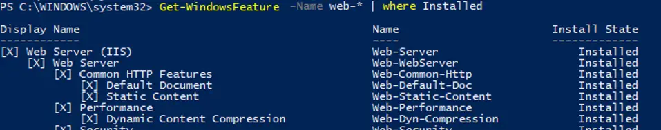 Get-WindowsFeature Name como web