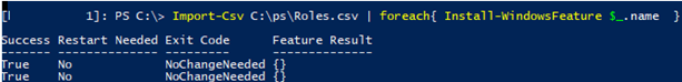 importar archivo csv con roles y características en el servidor de Windows