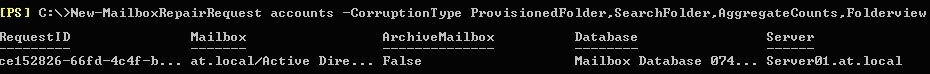 Cmdlet de Powershell New-MailboxRepairRequest en Exchange2013