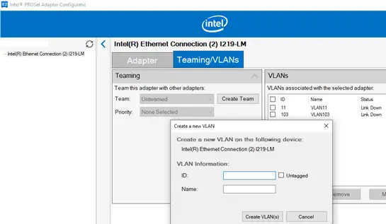 agregue una nueva VLAN en Windows usando la Utilidad de configuración del adaptador Intel PROSet 