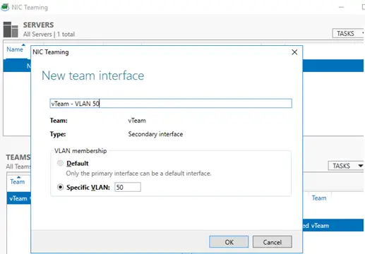 Nic Teaming en Windows Server 2016: agregar interfaz VLAN