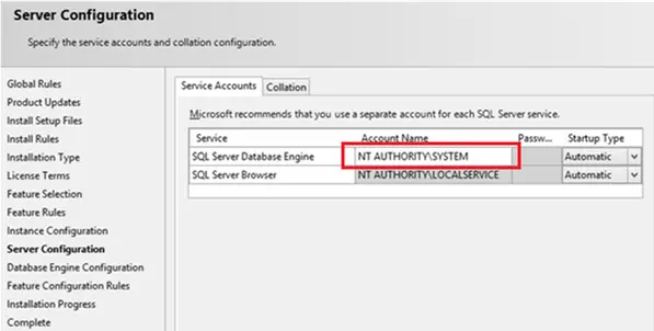 instale Sql Server en NT AUTHORITY SYSTEM