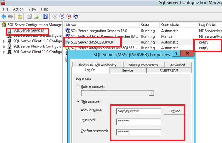 Cambiar la cuenta de servicio de SQL Server en SQL
