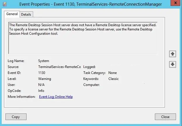 Id. De suceso: 1130 Origen: TerminalServices-RemoteConnectionManager