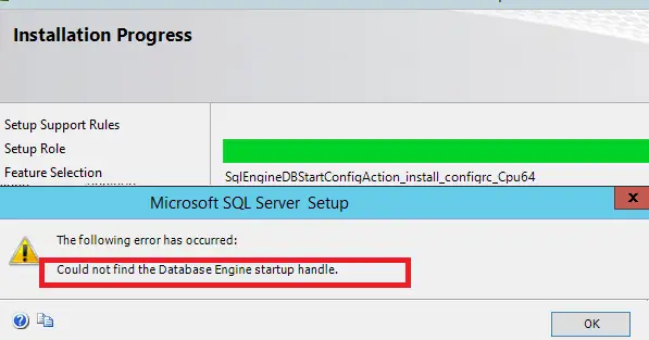 No se pudo encontrar el identificador de inicio del motor de base de datos: error de instalación de SQL Server 2014