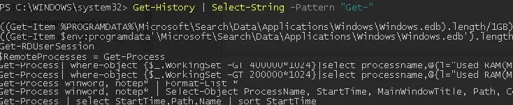 PowerShell Get-History Select-String Pattern