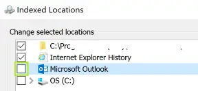 Deshabilitar la indexación para Microsoft Outlook