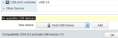 vmware No hay dispositivos USB disponibles