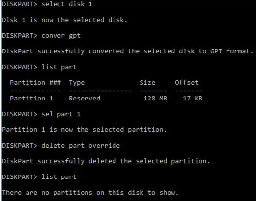 diskpart convertir disco a gpt