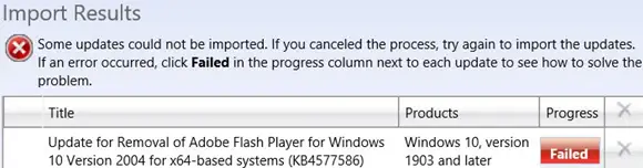 no se pudo importar la actualización KB4577586 al servidor WSUS
