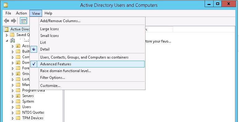 Los usuarios y equipos de Active Directory muestran funciones avanzadas