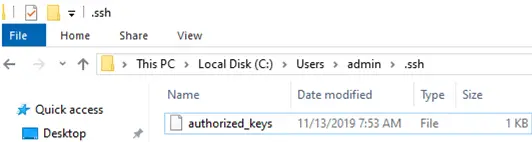 ssh Authorized_keys archivo en la carpeta de perfil de un usuario de Windows