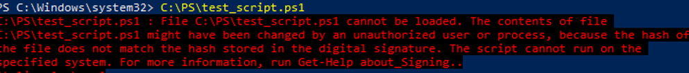 Se ha cambiado el contenido del archivo de script de PowerShell. el hash del archivo no coincide con el hash almacenado en la firma digital