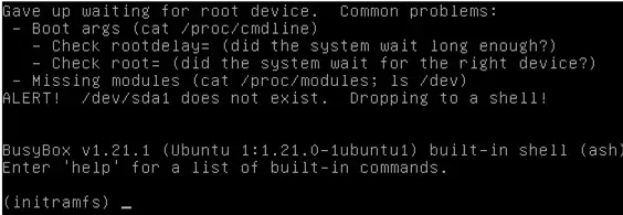 busybox initramfs /dev/sda1 no existe. Cayendo a un caparazón