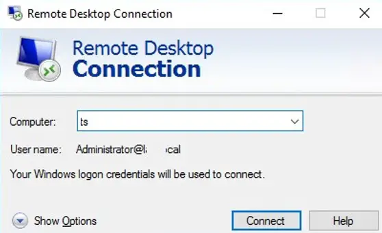 Sus credenciales de inicio de sesión de Windows se utilizarán para conectarse.