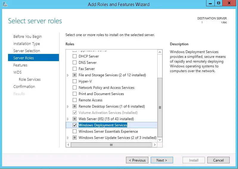 Instalar Servicios de implementación de Windows en Windows 2012 R2