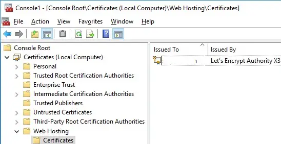 Web Hosting -> Autoridades de certificados IIS con Let's Encrypt 