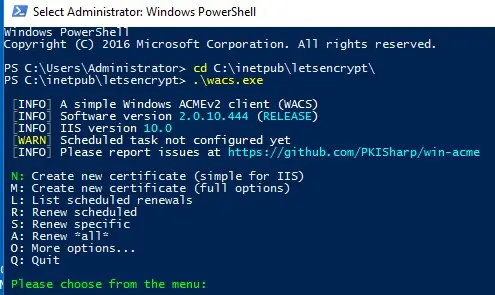 cliente acmev2 simple: cree un nuevo certificado para iis en el servidor de Windows