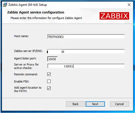 configurar los ajustes del agente zabbix en windows