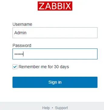 página web de inicio de sesión del panel de zabbix