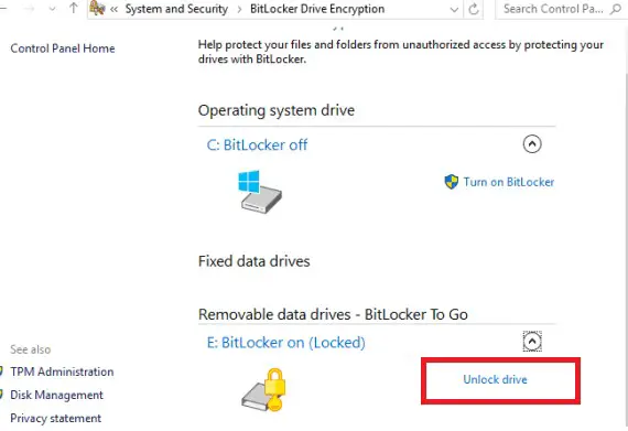 Windows 10 bitlocker desbloquea la unidad protegida
