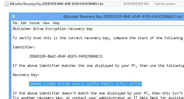 Archivo de texto BitLockerRecoveryKey