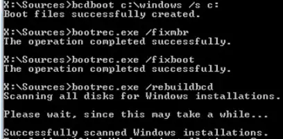 bootrec: recrea la configuración del gestor de arranque para el dispositivo bios mbr con Windows 10