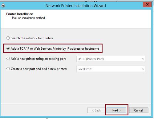 Agregar una impresora de servicios web o TCP/IP por dirección IP o nombre de host