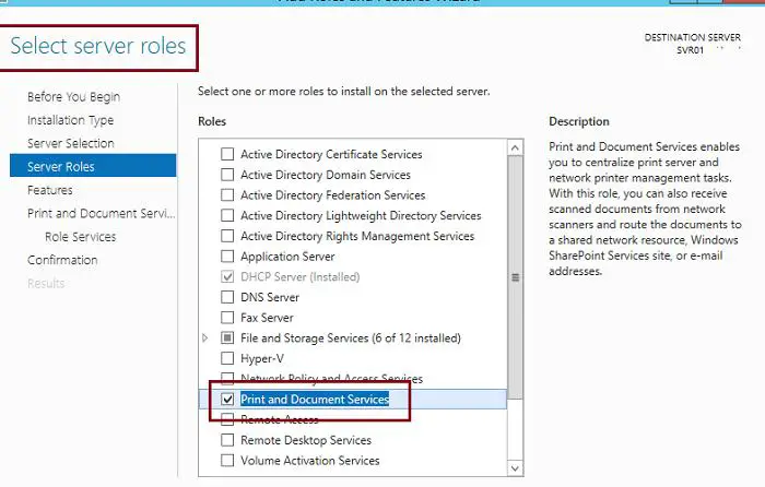 Instalar el rol de servicios de impresión y documentos en Windows Server 2012 R2
