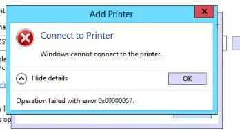 Windows no puede conectarse a la impresora: la operación falló con el error 0x00000057