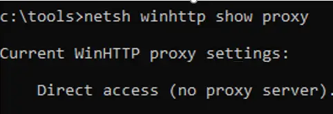 Configuración actual del proxy WinHTTP: acceso directo (sin servidor proxy) 