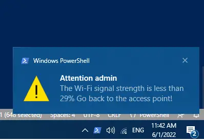 mostrar una notificación de mala conexión wi-fi en windows