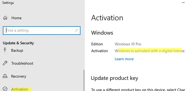 Windows se activa con licencia digital