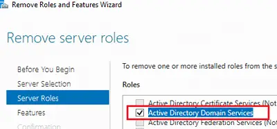 Eliminación de los servicios de dominio de Active Directory mediante el Administrador del servidor