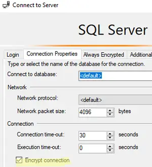 Cifrar la conexión en SQL Server Management Studio 