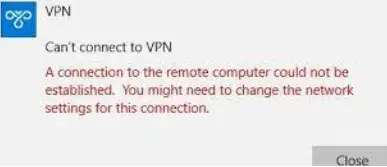 No se puede conectar a VPN - error 720 No se pudo establecer una conexión con la computadora remota. Es posible que deba cambiar la configuración de red para esta conexión.